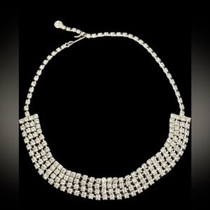 Vintage Clear Rhinestone “Dog Collar” Style Silver Tone Choker Necklace